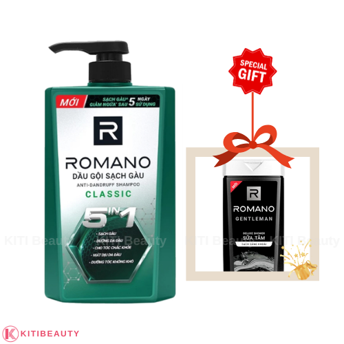 Dầu gội sạch gàu Romano Classic 5in1 610G (TẶNG SỮA TẮM 150G)